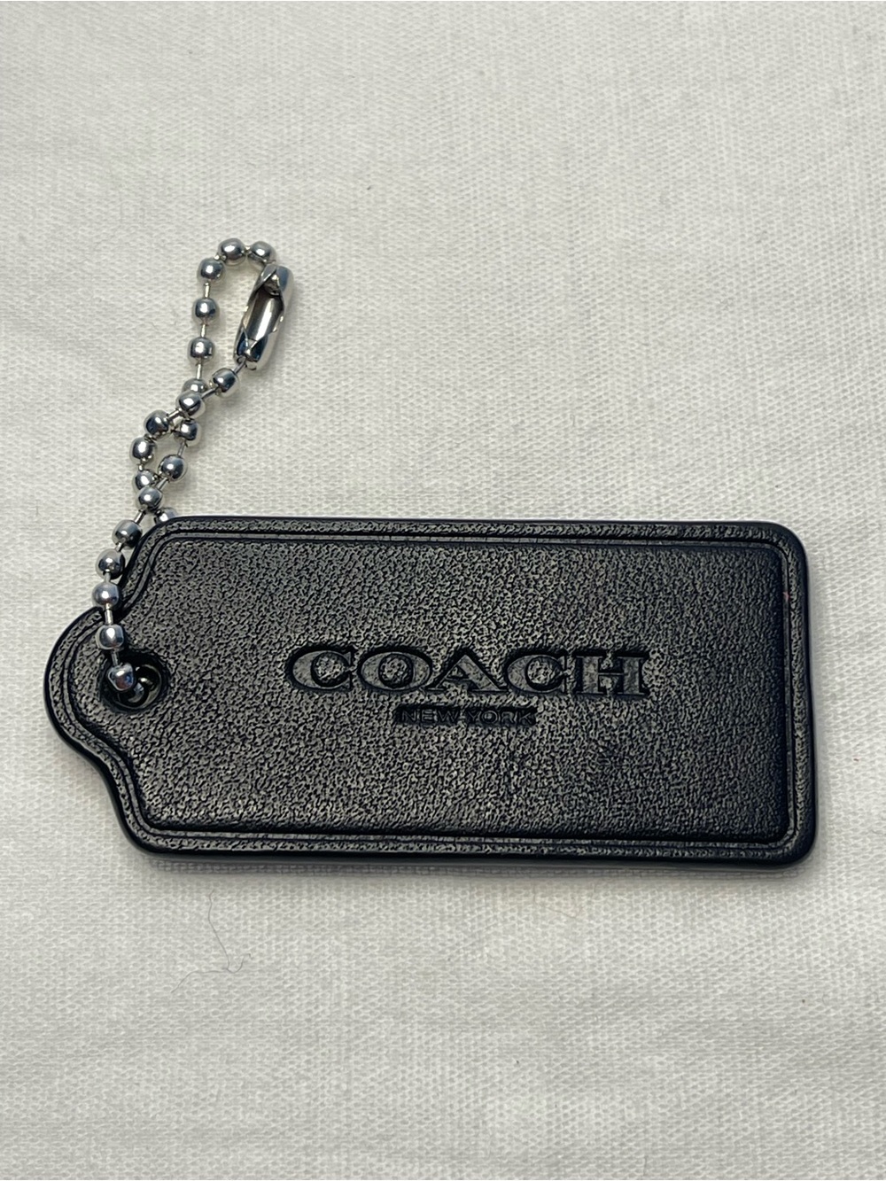 Coach Black Leather Hang Tag  with Metal Ball Chain